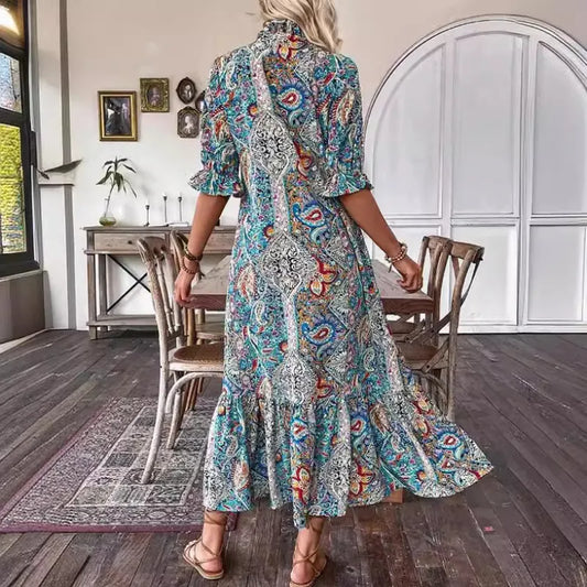 CD | Rochie mini specială cu mâneci scurte și model paisley