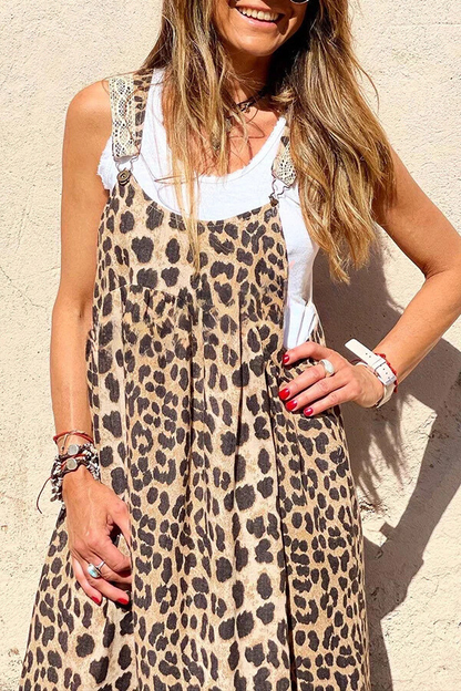 CD | Rochie maxi cu curele cu imprimeu leopard cu patchwork