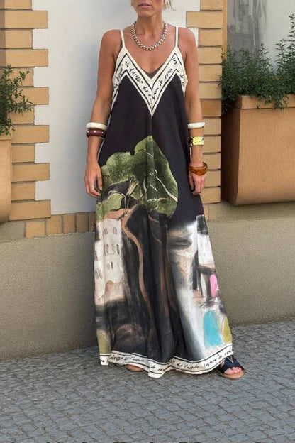 CD | Rochie maxi cu bretele cu imprimeu floral și cerneală unică