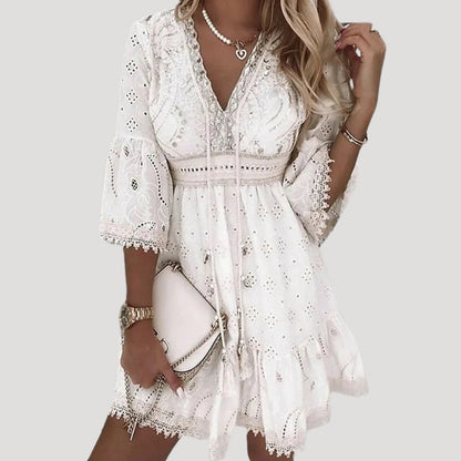 CD | Doamnelor brodate Boho de vară Mini rochie de plajă