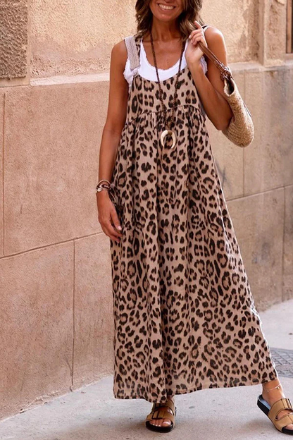 CD | Rochie maxi cu curele cu imprimeu leopard cu patchwork