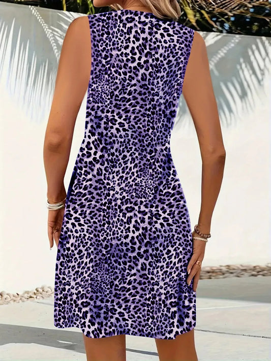 CD | Leopard Mini rochie fără mâneci cu decolteu în V