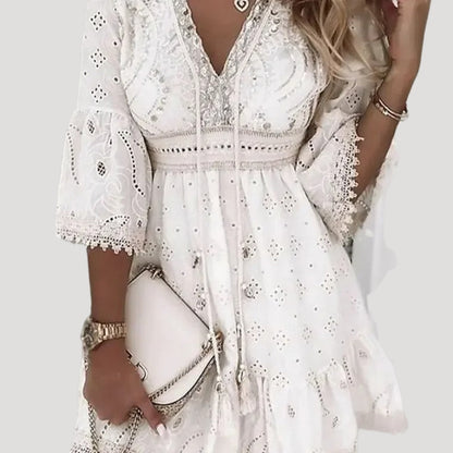 CD | Doamnelor brodate Boho de vară Mini rochie de plajă