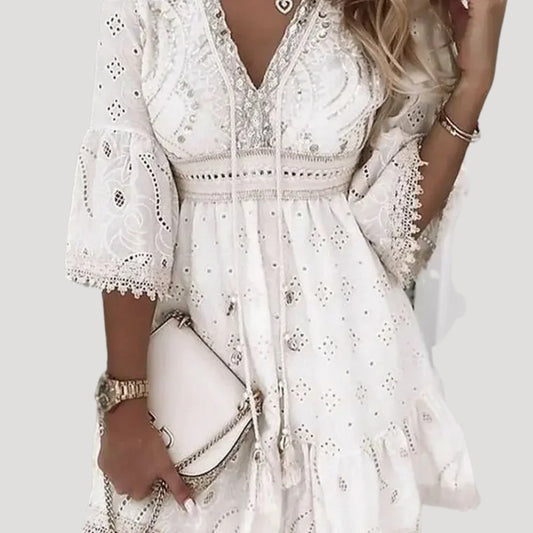 CD | Doamnelor brodate Boho de vară Mini rochie de plajă