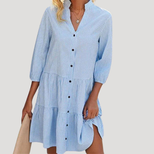 CD | Rochie mini de damă cu cravată, cu nasturi, în carouri
