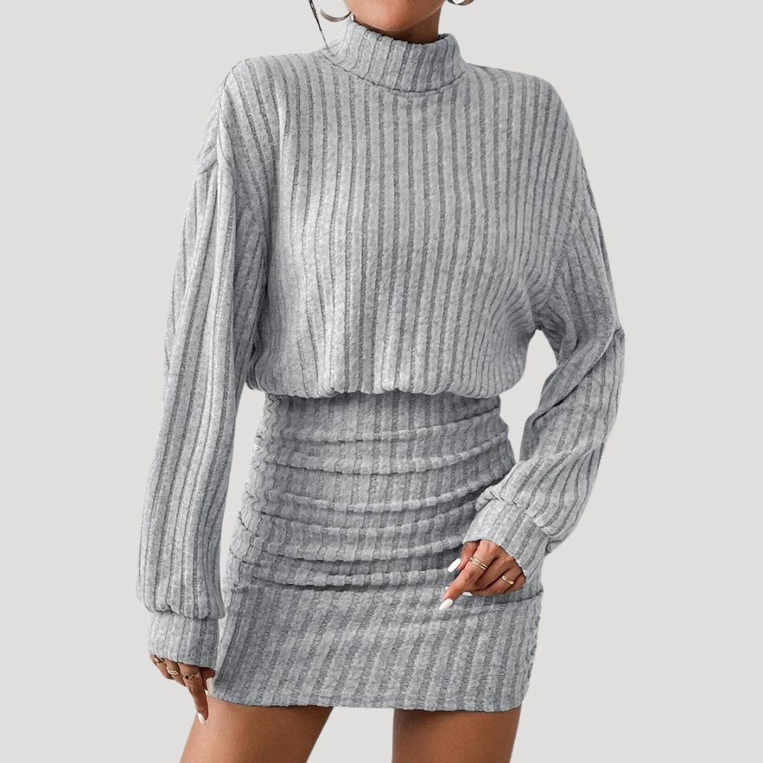 CD | Rochie mini cu guler înalt pentru femei din tricot de nervuri