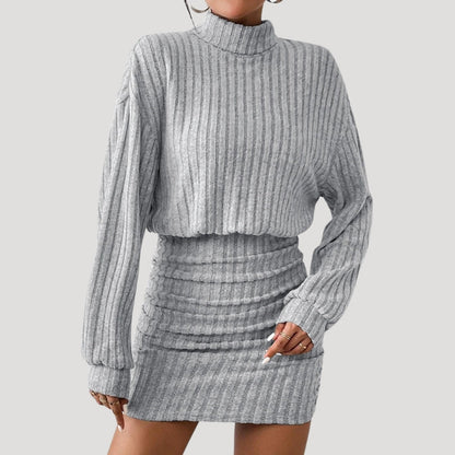 CD | Rochie mini cu guler înalt pentru femei din tricot de nervuri