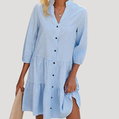 CD | Rochie mini de damă cu cravată, cu nasturi, în carouri