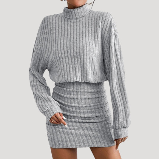 CD | Rochie mini cu guler înalt pentru femei din tricot de nervuri