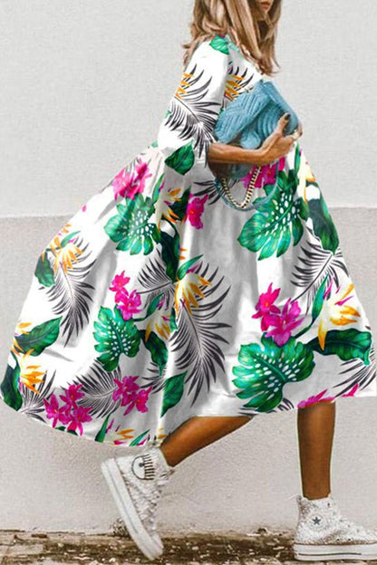 CD | Vintage florale imprimare mare scăzut tiv A-line rochie midi
