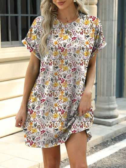 CD | Rochie mini cu mânecă scurtă și gât rotund imprimat