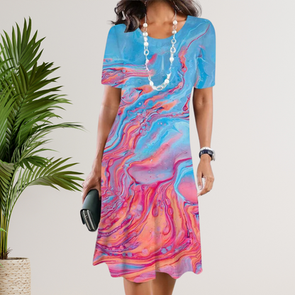 CD - Rochie vibrantă în linie A cu aspect batik