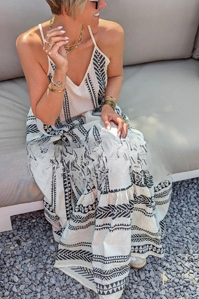 CD | "Away on Vacay" Rochie cami lungă cu imprimeu etnic