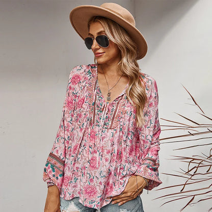 CD | Bluză boho la modă cu mânecă lungă