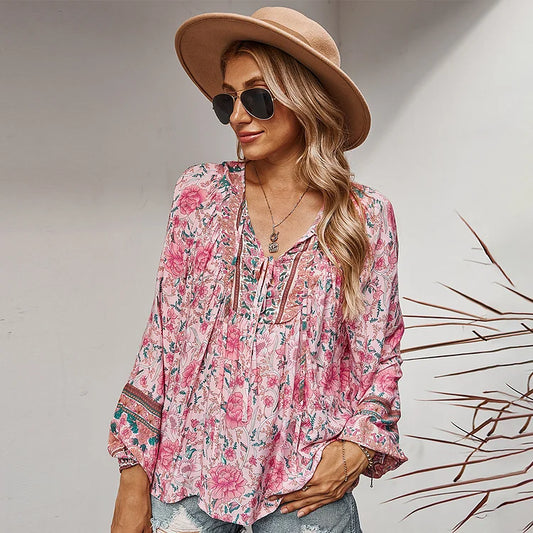 CD | Bluză boho la modă cu mânecă lungă