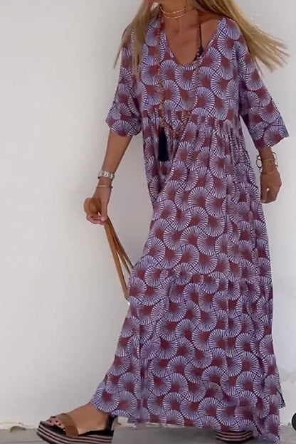 CD | Ibiza Fashion Print Loose V-Neck Long Sleeve Rochie lungă