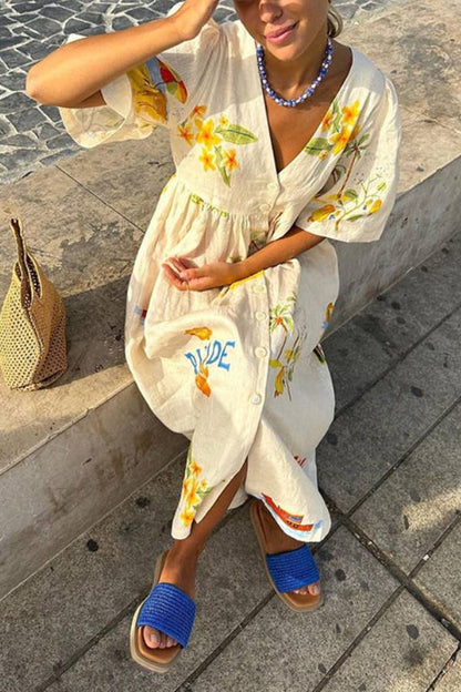 CD | Rochie midi imprimată din in