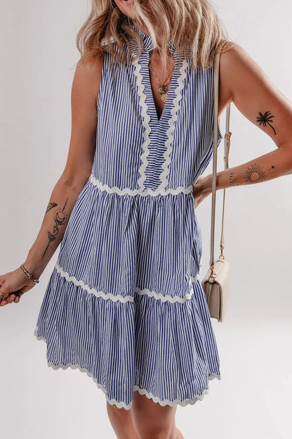 CD | Stripe Rochie mini fără mâneci, cu ric rac crestat