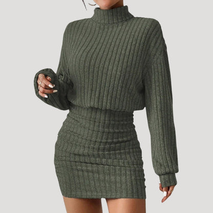 CD | Rochie mini cu guler înalt pentru femei din tricot de nervuri