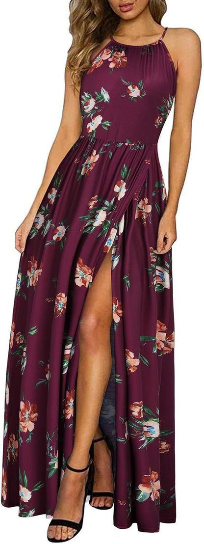 CD | Halter rochie maxi cu tăietură