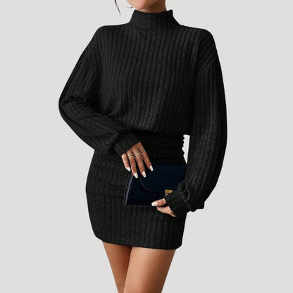 CD | Rochie mini cu guler înalt pentru femei din tricot de nervuri