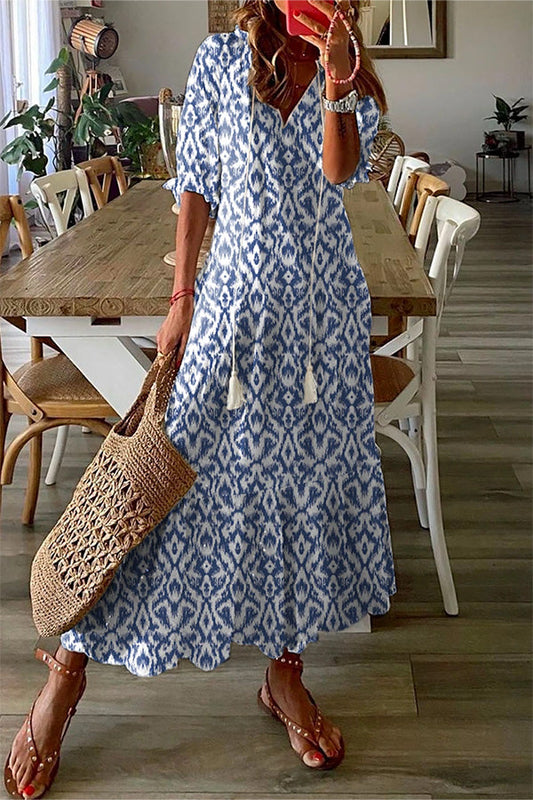 CD | Geometric print Casual V-neck rochie maxi