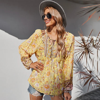 CD | Bluză boho la modă cu mânecă lungă