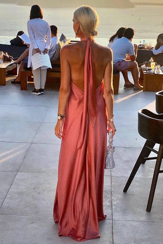 CD | Elegant și fabulos satin halter backless partid / vocație rochie maxi