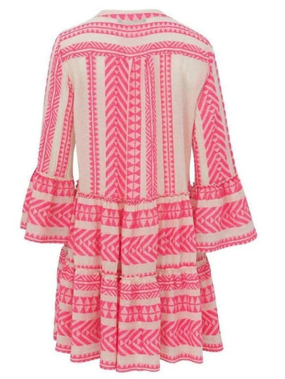 CD | Rochie Swing Rochie scurtă Mini Rochie Negru Albastru Roșu Verde 3/4 Lungime Manșon Imprimeu geometric Primăvara Vara V-Neck Boho Flare Cuff Sleeve 2021 S M L XL XXL 3XL