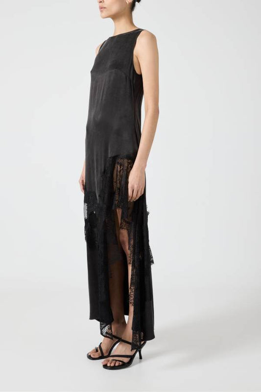 CD | Pretty Soul satin dantelă trim largă decolteu neregulate tiv fantă rochie maxi