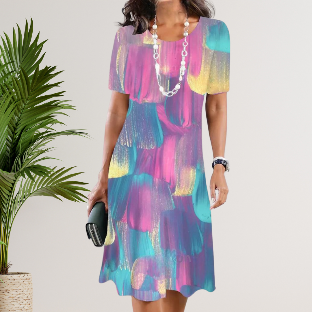 CD - Rochie vibrantă în linie A cu aspect batik