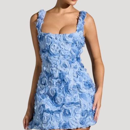 CD | Femeii florale mini rochie pătrat gât corset spate