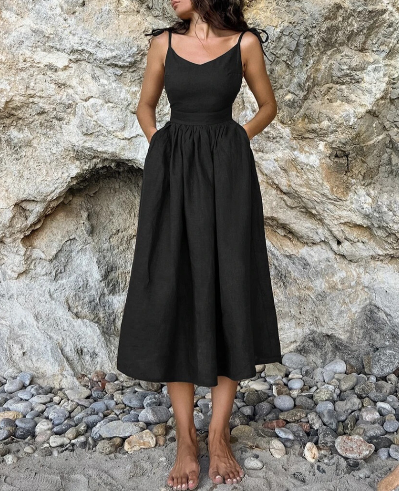 CD - Fashion Brown rochie lungă din in