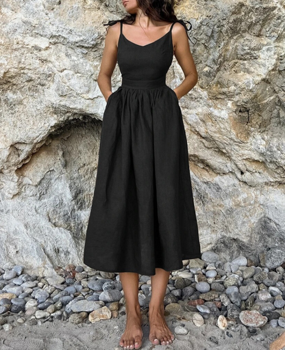CD - Fashion Brown rochie lungă din in
