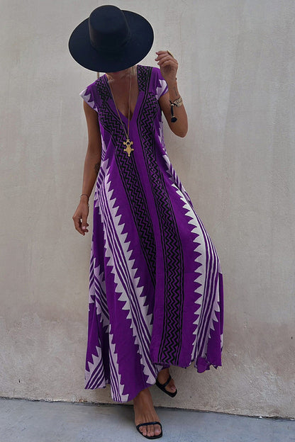 CD | Beach date Ethno print rochie maxi în A-line