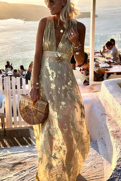 CD | Golden Sunset Stories rochie maxi cu decolteu în V