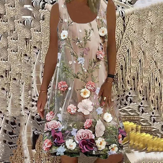 CD | Mini rochie casual fără mâneci cu imprimeu floral