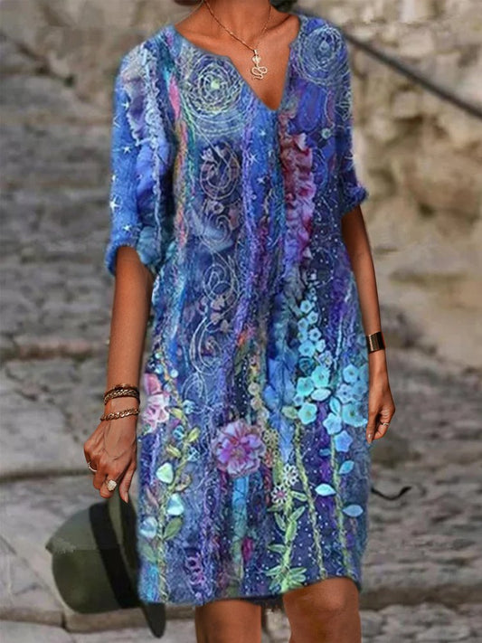 CD | Floral complet imprimat Geometric Casual Mini rochie