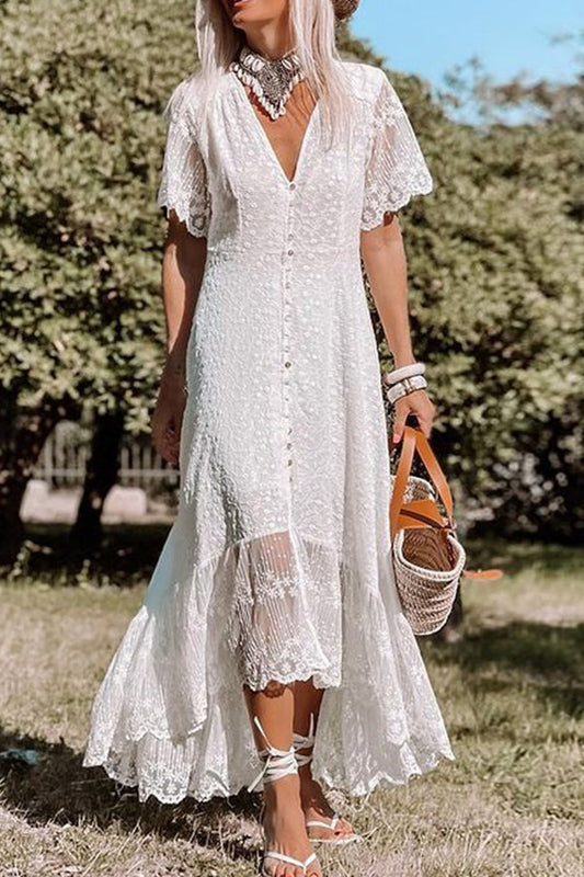CD | V-neck slim fit rochie florale dantelă rochie midi