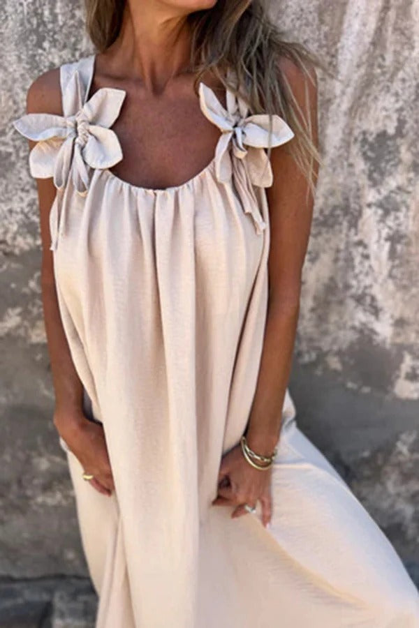 CD | Rochie Maxi solidă cu ornamente florale, fără mâneci, lejeră