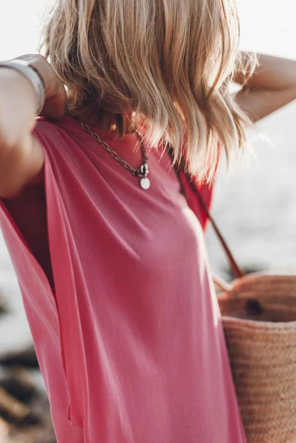 CD | Roz rotund decolteu batwing mâneci split rochie maxi t-shirt