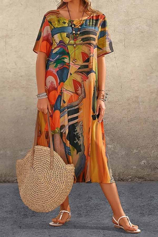 CD | tunică rotund gât vrac plajă rochie maxi