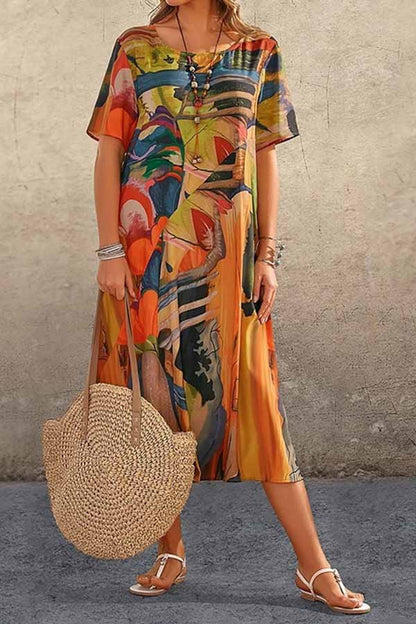 CD | tunică rotund gât vrac plajă rochie maxi