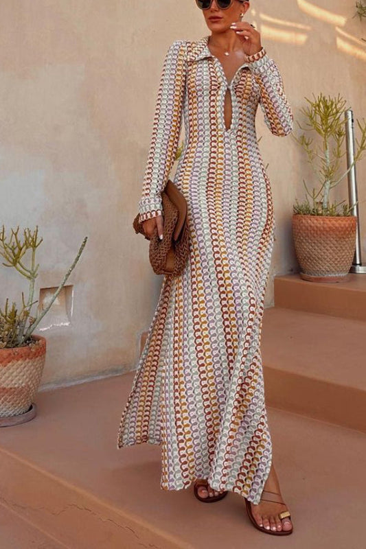 CD | Handmade croșetat hollow scăzut tăiat V-neck fantă rochie lungă