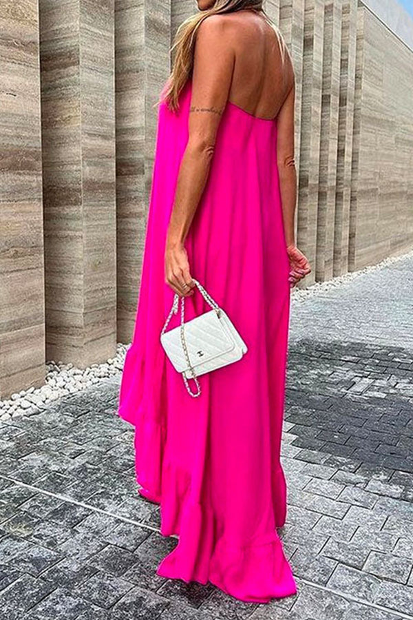 CD | Rochie maxi fără mâneci, fără umeri, neregulată, cu volane