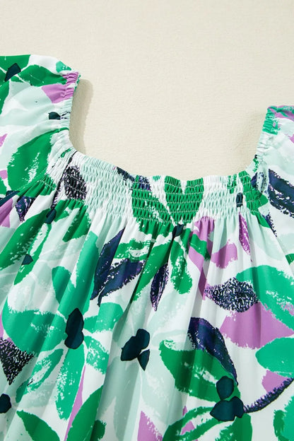CD | Floral Print Gathered pătrat decolteu Loose-fit rochie mini