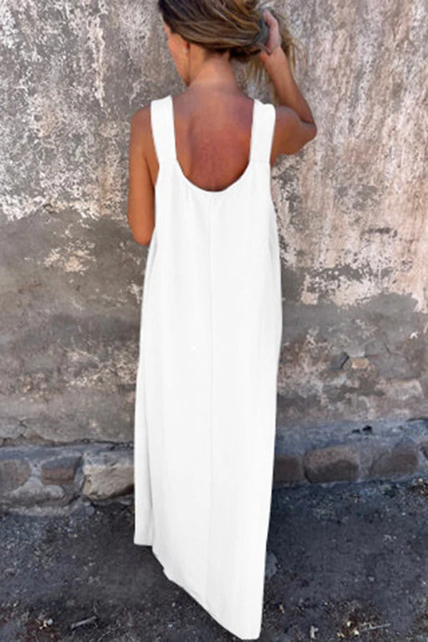 CD | Rochie Maxi solidă cu ornamente florale, fără mâneci, lejeră
