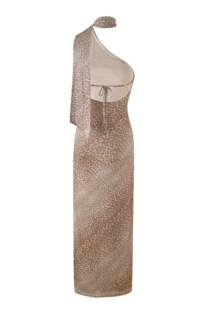 CD | Rochie maxi cu bretele pe spate, cu imprimare de leopard