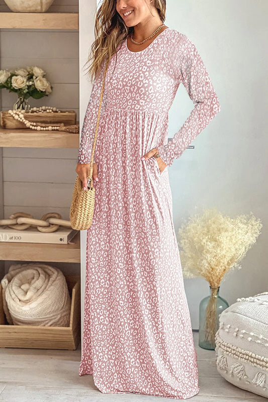 CD | Rochie maxi cu mânecă lungă și talie Empire cu imprimeu leopard