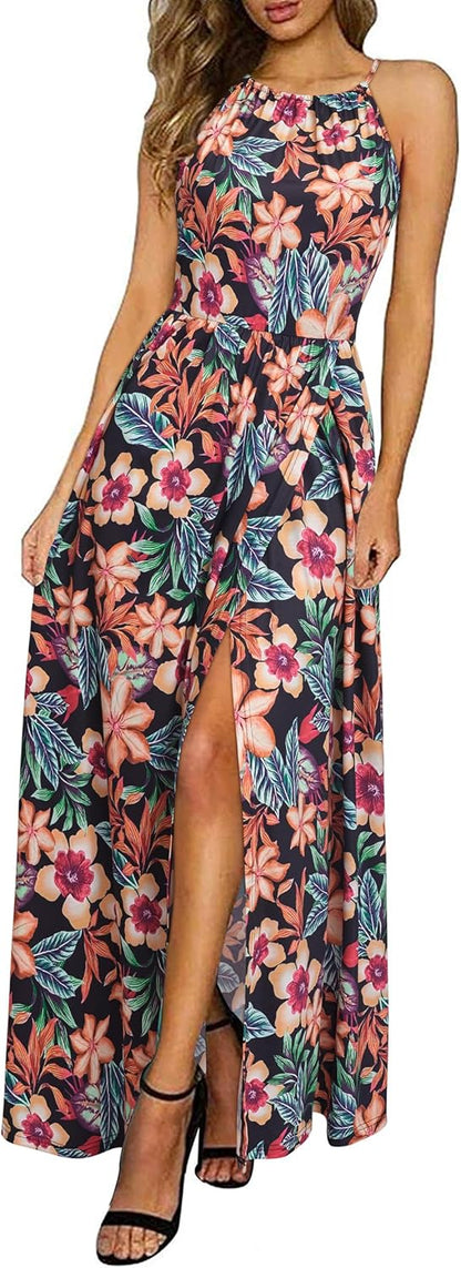 CD | Halter rochie maxi cu tăietură